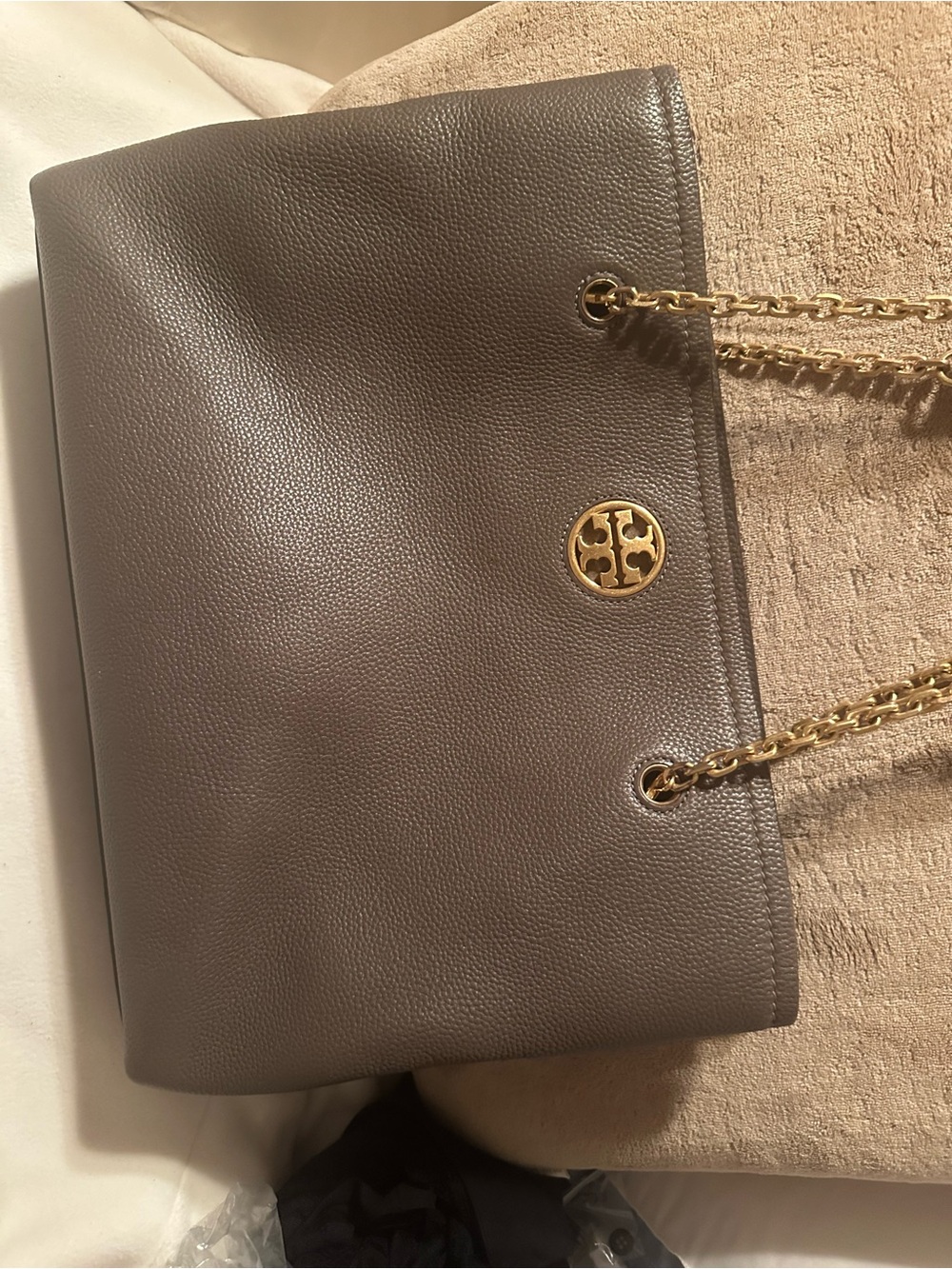 Tory Burch Grey Leather slouchy shoulder/crossbody purse - Picture 3 of 12